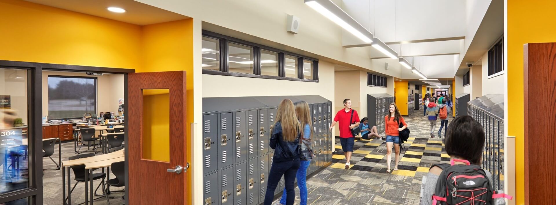 Avon Intermediate East Hallway with Students
