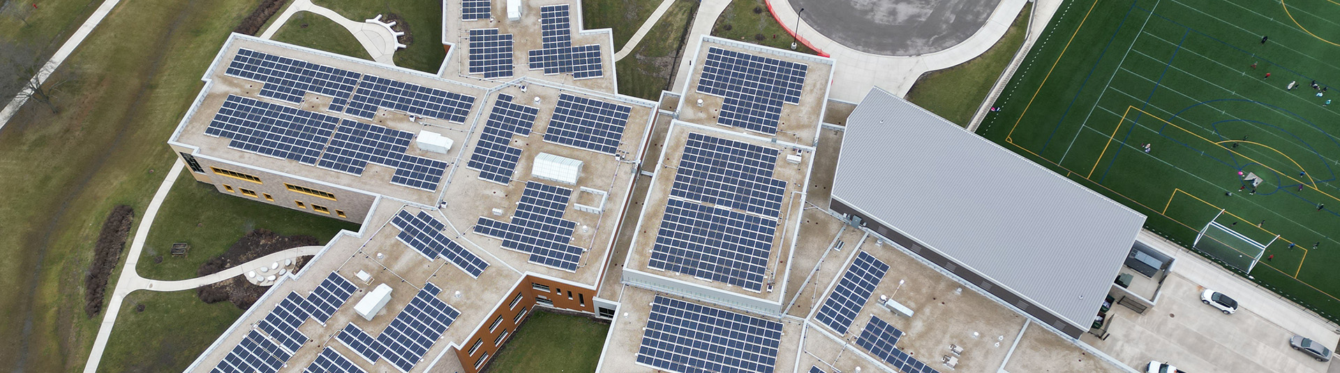 Solar Panels Mounted to the Roof on Lake Zurich School