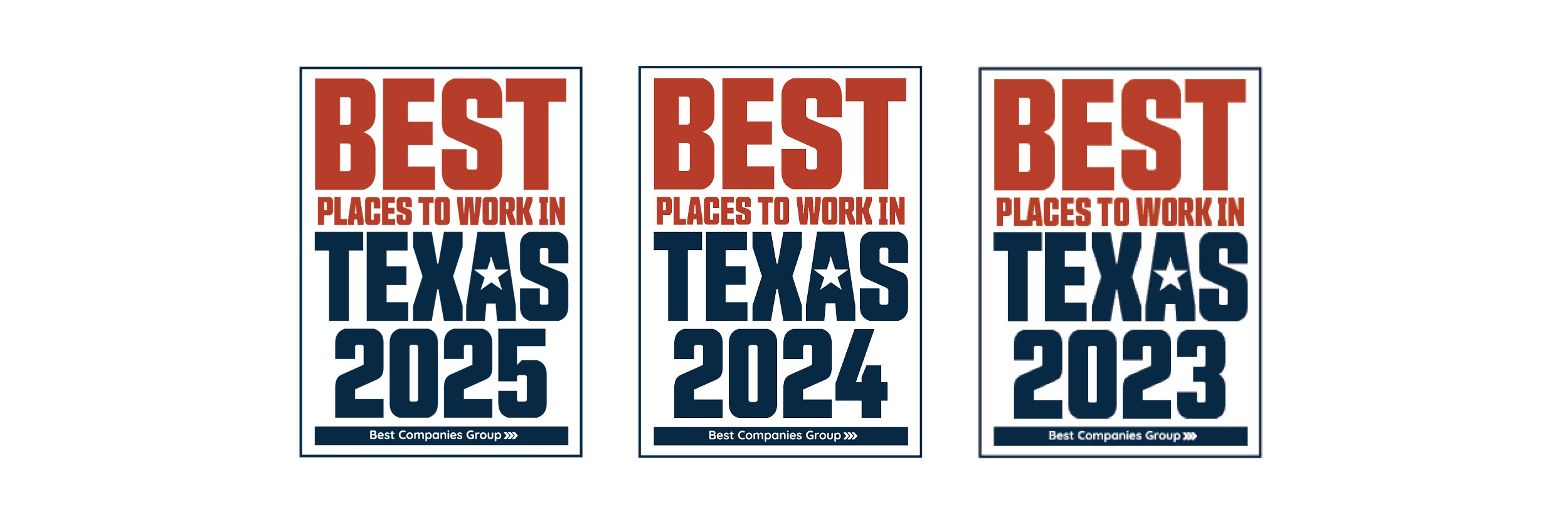 Texas Best Places to WOrk Logos for 2023, 2024, and 2025