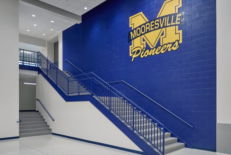 New Mooresville High School Pioneer Pavilion Corridor with Staircase