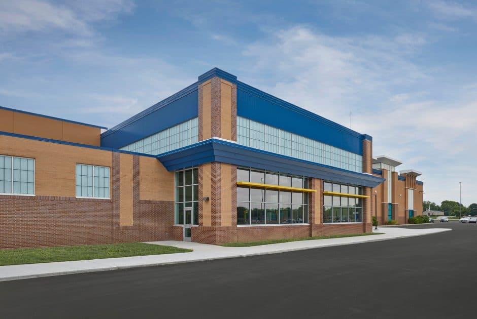 Exterior of new Mooresville High School Pioneer Pavilion
