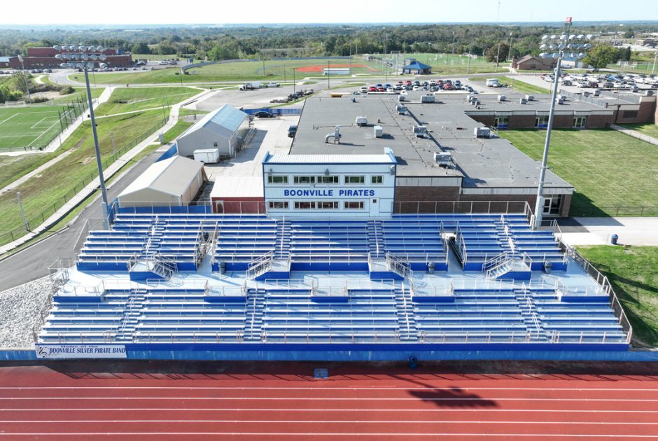 Aerial of Boonville High School Football Stadium Seating and Press Box