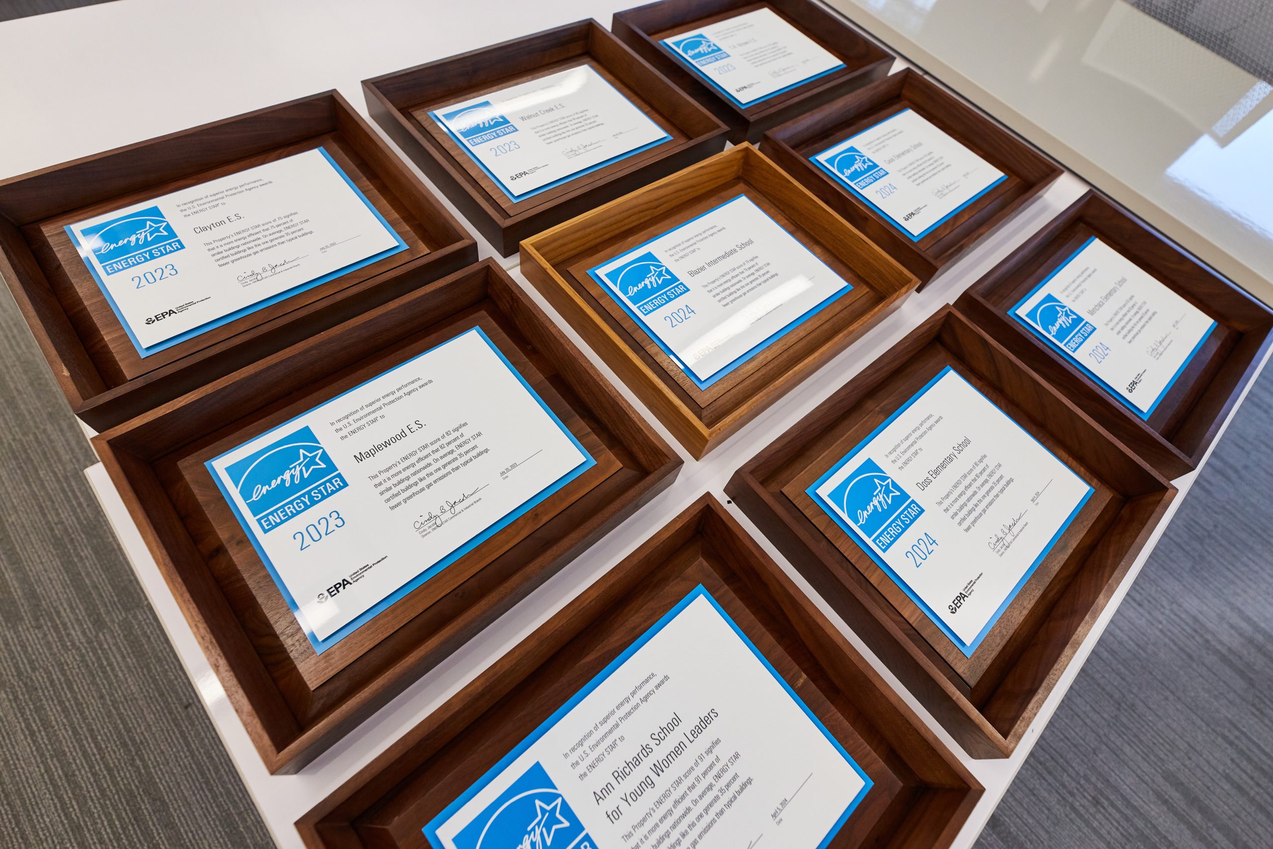 Closeup of Austin ISD's Energy Star Awards