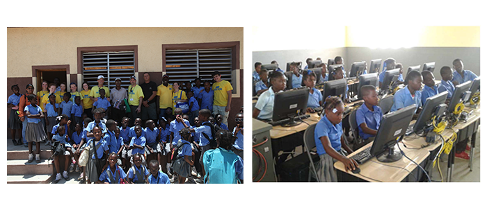 PSI Team celebrating with Gros Mangle and the introduction of new classroom