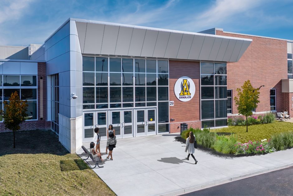 Avon High School Athletic Entrance with Students