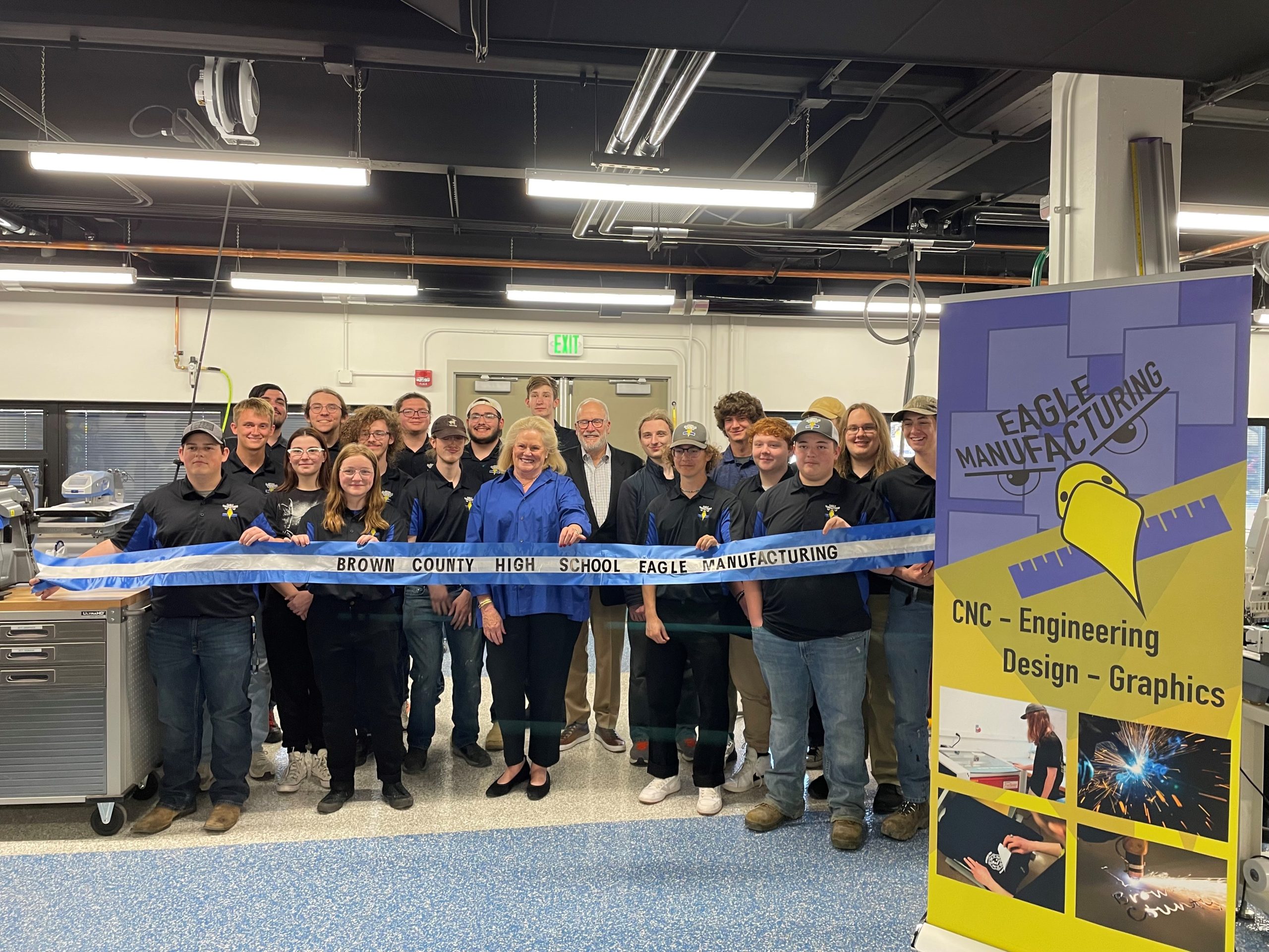 Ribbon cutting event at Brown County Schools Eagle Manufacturing