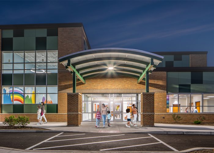 Griffith Public Schools Exterior Entrance with Students