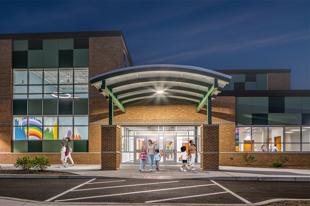 Griffith Public Schools Exterior Entrance with Students