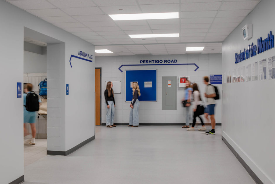 Peshtigo School District Renovated Hallway with Students