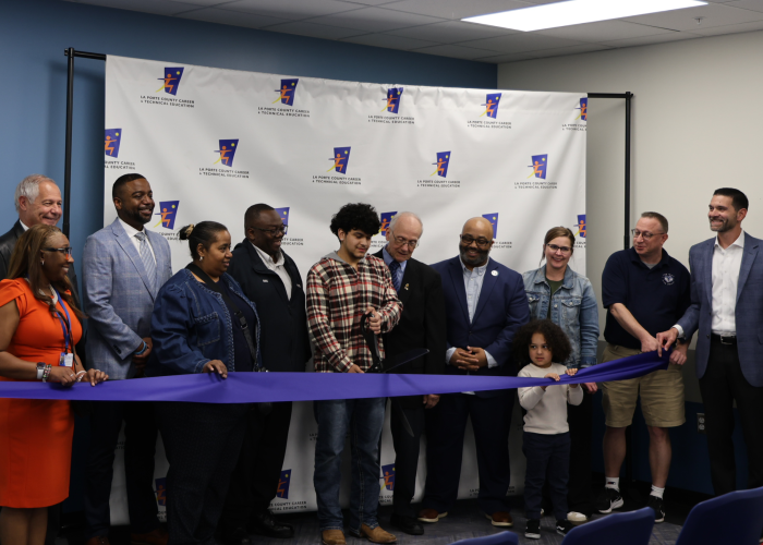Michigan City Area Schools Ribbon Cutting Photo of new Career and Technical Education South Campus