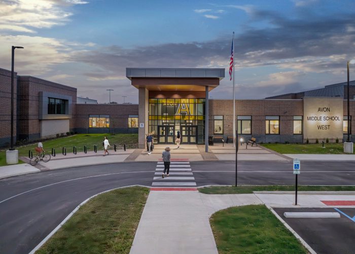 Avon Middle School West Exterior with Students