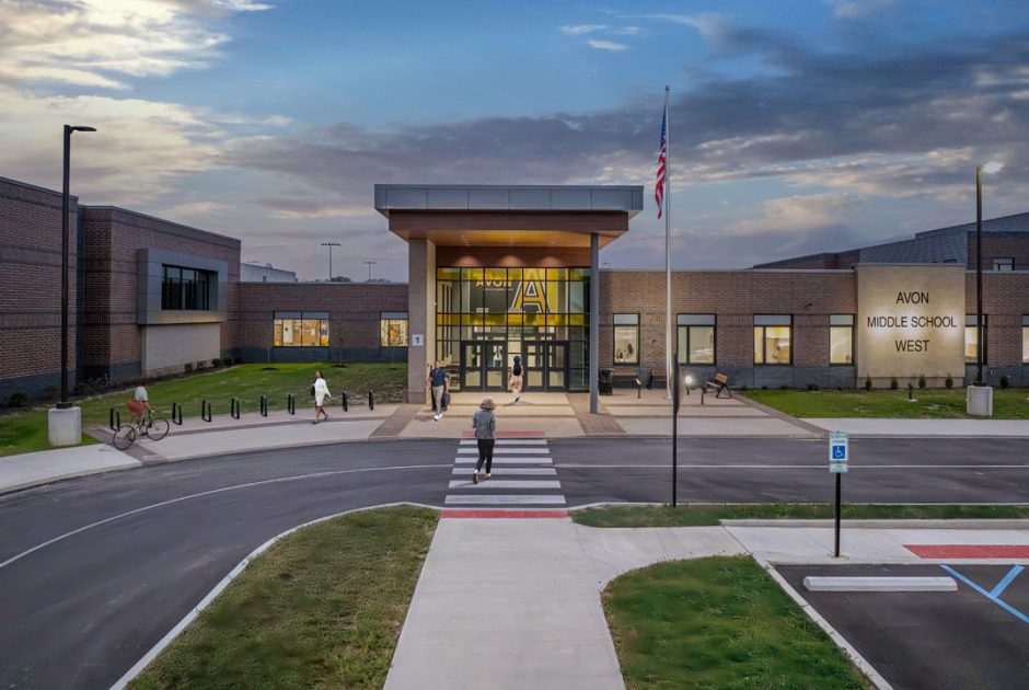 Avon Middle School West Exterior with Students