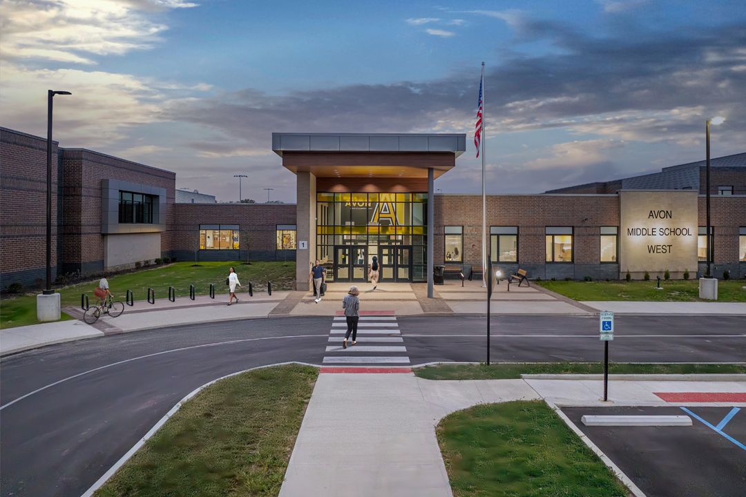 Avon Middle School West Exterior with Students