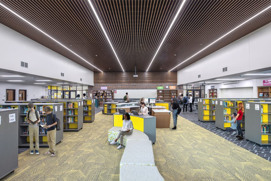 Avon Middle School West Media Center with Students