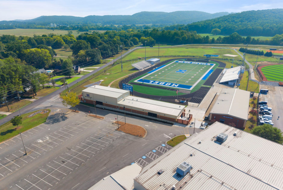 Floyd County Schools Model High School New Athletic Facility Exterior Site Aerial