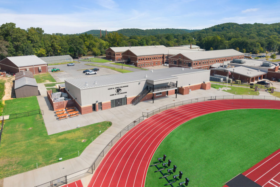 Floyd County Schools - Pepperell High School New Athletic Facility Aerial Exterior of Building and Running Track