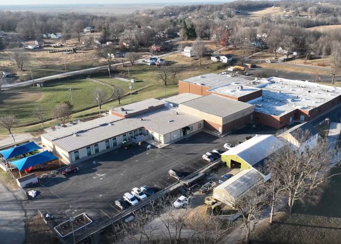 Aerial exterior of Glasgow Public Schools