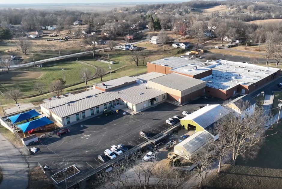 Aerial exterior of Glasgow Public Schools
