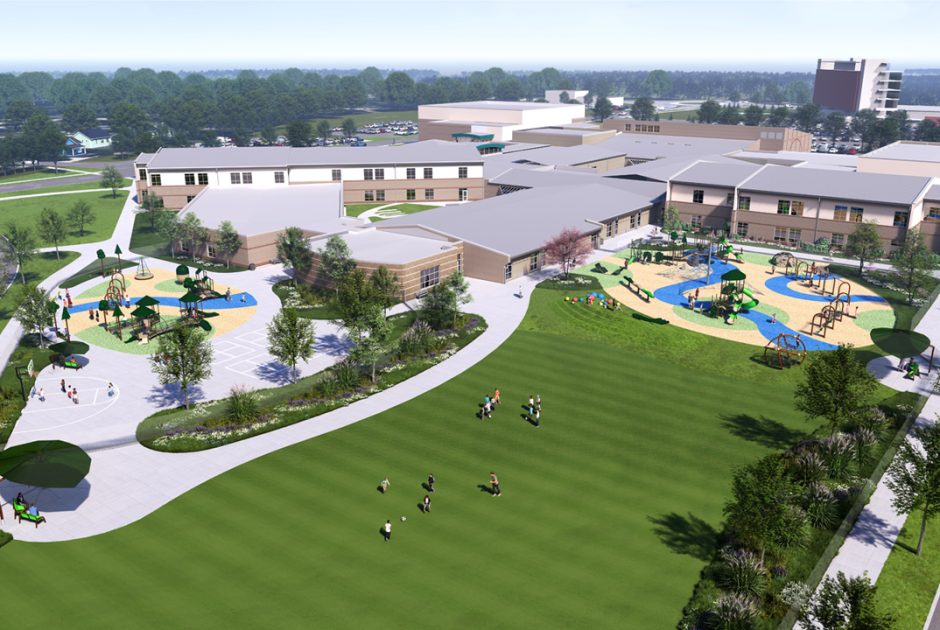 Aerial Rendering of Westfield Washington's new playground at Cool Creek Elementary School