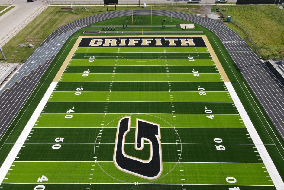 Aerial of Griffith Public School's new High School Football Field