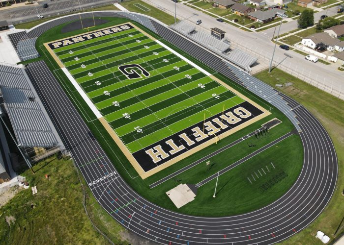 Aerial of Griffith Public School's new High School Football Field