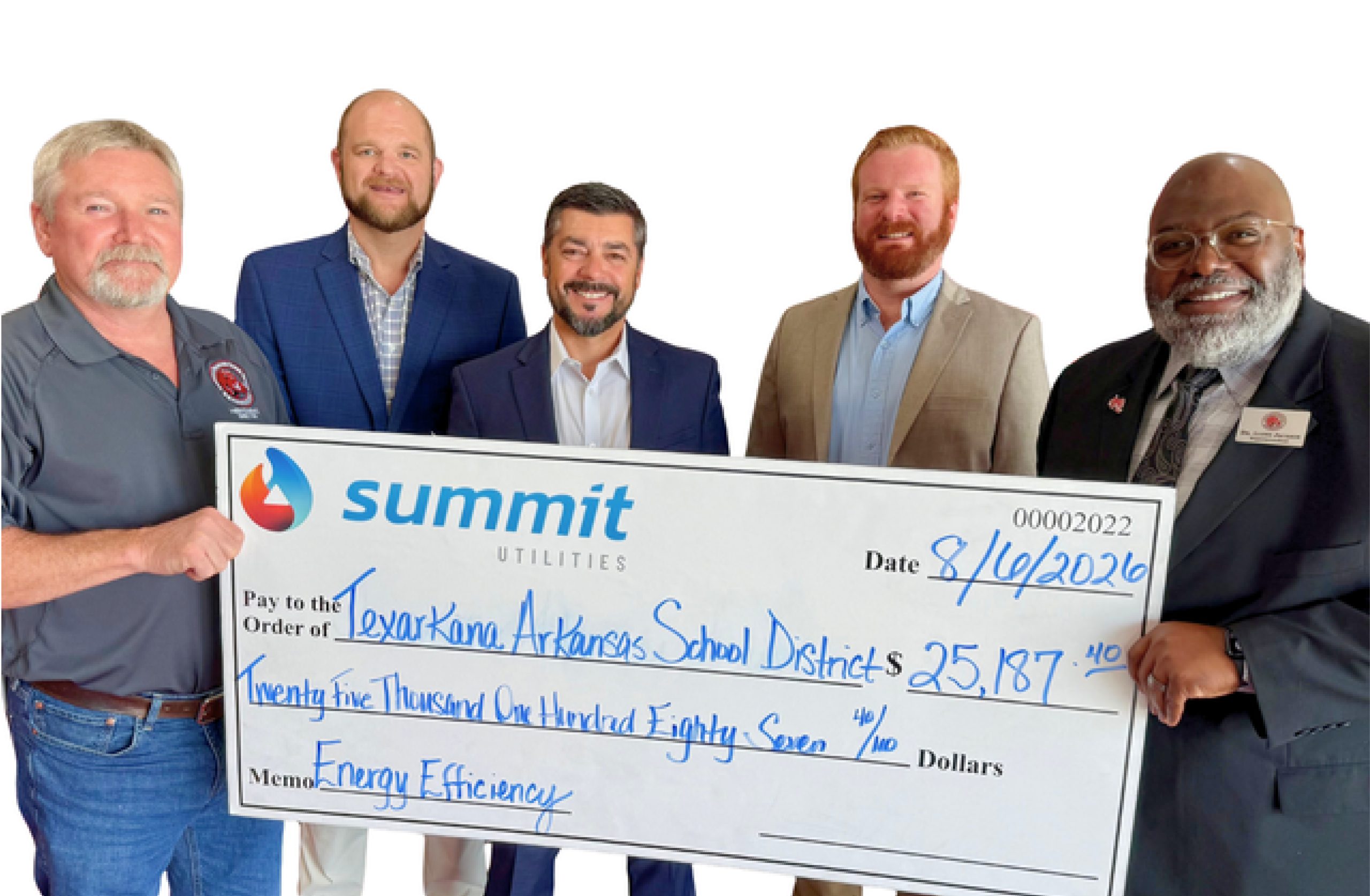 Texarkana Arkansas School Leaders Receiving Rebate Check from Summit Utilities Energy Efficiency Program